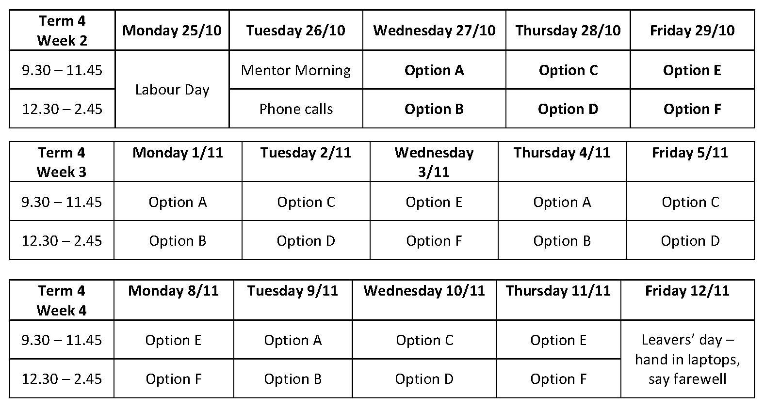 Timetable Pic For Comms Sent 22 Oct