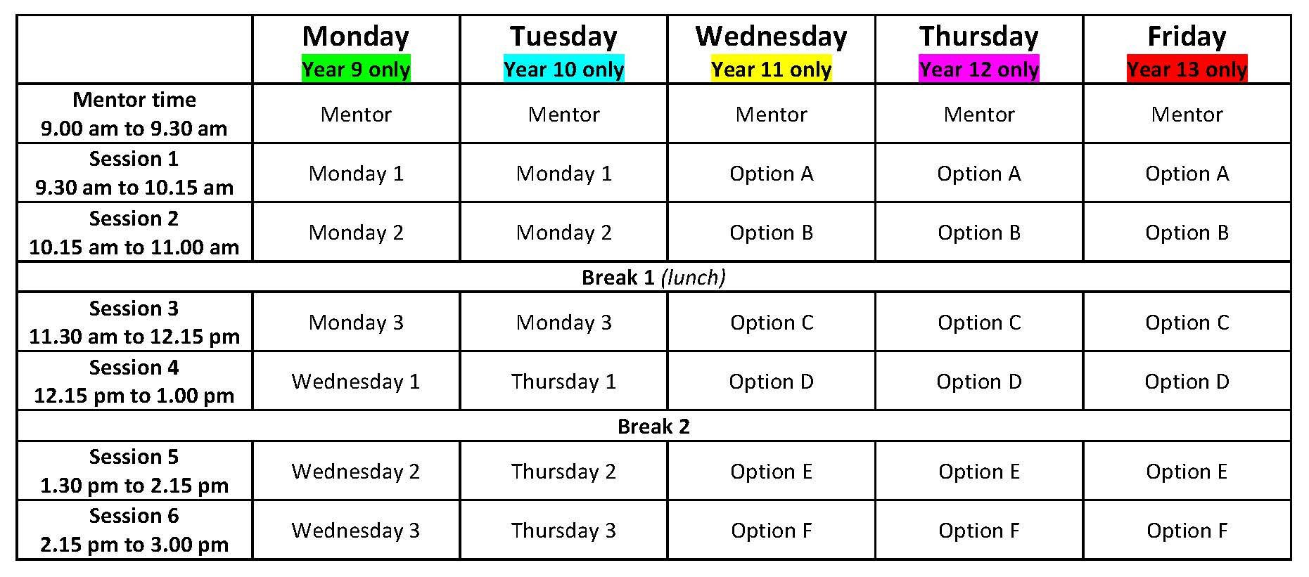 Week 8 Timetable