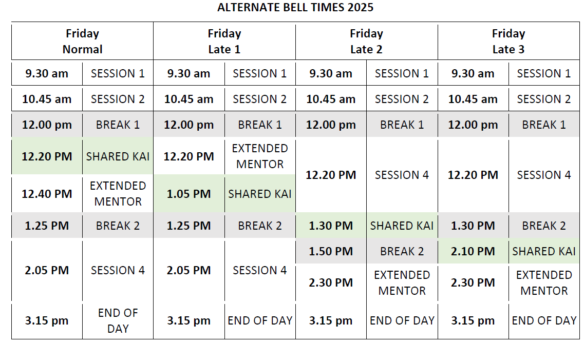 Bell Times Fri