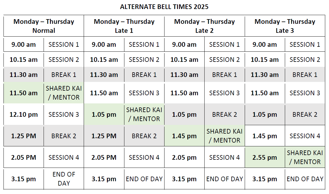 Bell Times Mon–Thu