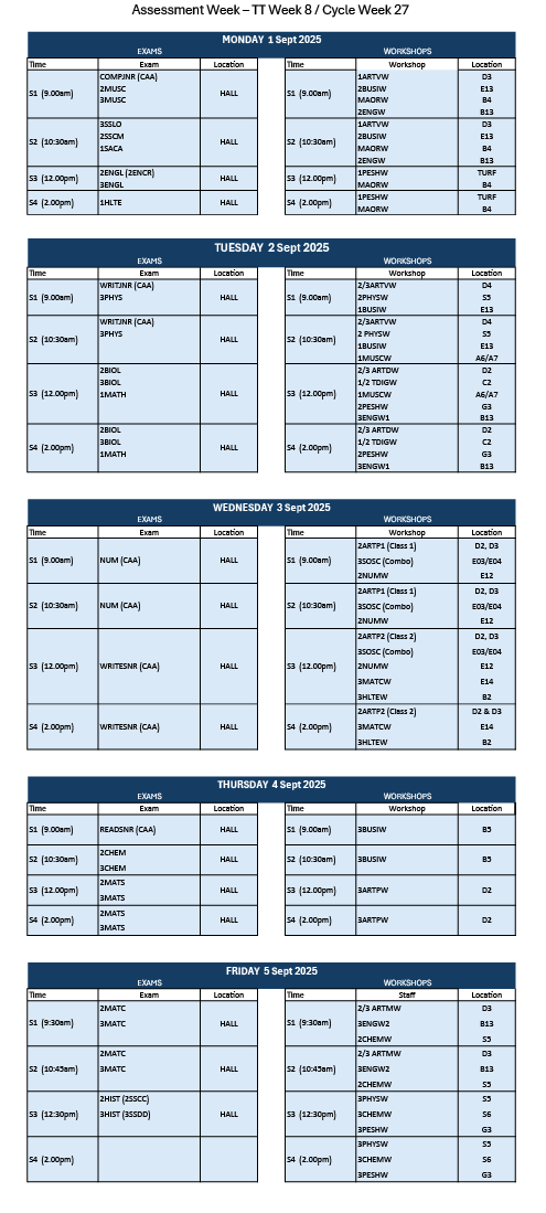 Assessment Timetable Student Edition   Wk8 Aug2025
