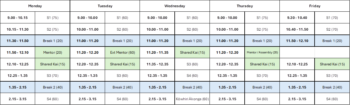 Bell Timetable For 2026 Dec2025
