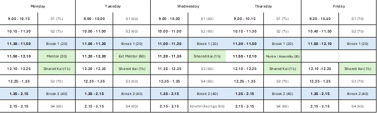 Bell Timetable For 2026 Dec2025 New